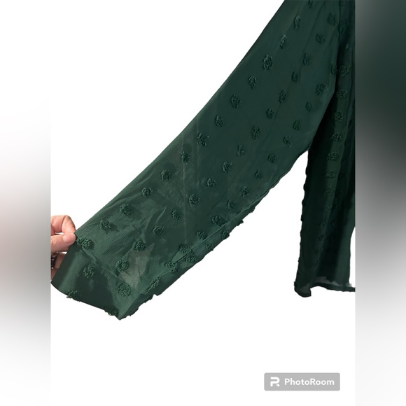 NWOT Green Dotted Collared Button Up Long Sleeve Blouse - Picture 3 of 5